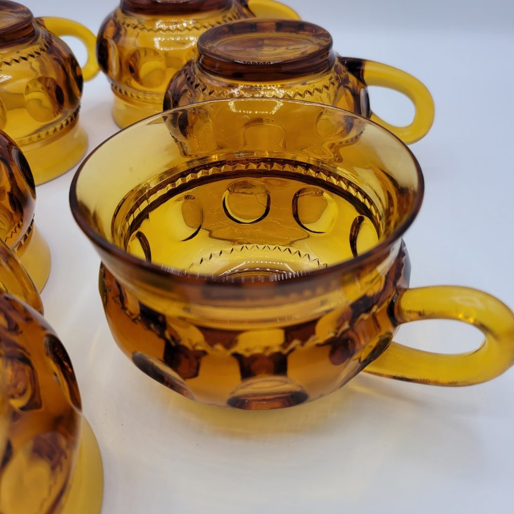 Vintage Indiana Glass Kings Crown Amber Thumb Print Cups 2-piece set - Picture 6 of 8